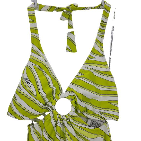 Michael Kors womans size 6 Printed O Ring Cutout One Piece Swimsuit Limeade NEW - Picture 2 of 7